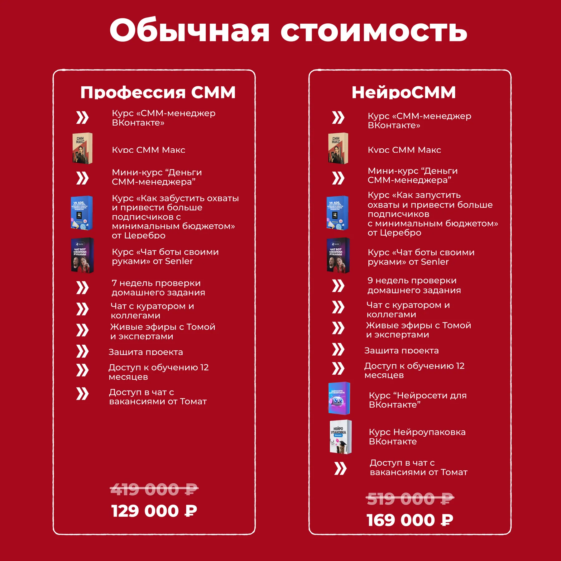Слайд «Обычная стоимость» с зачёркнутыми ценами